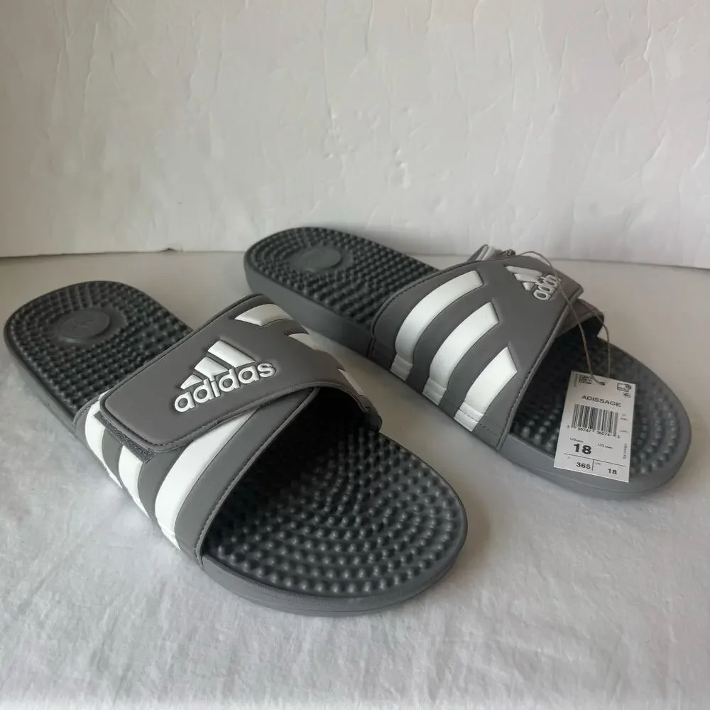 NIB Adidas Adissage Post Workout Massage Slides Men's Size 18 Gray Adjustable‎